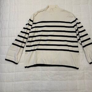 H&M Black and Cream Striped Turtleneck Sweater